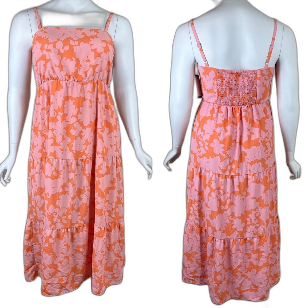Social Standard Women Size 2XL Floral Tiered Smock Pullover NEW Midi Dress Boho